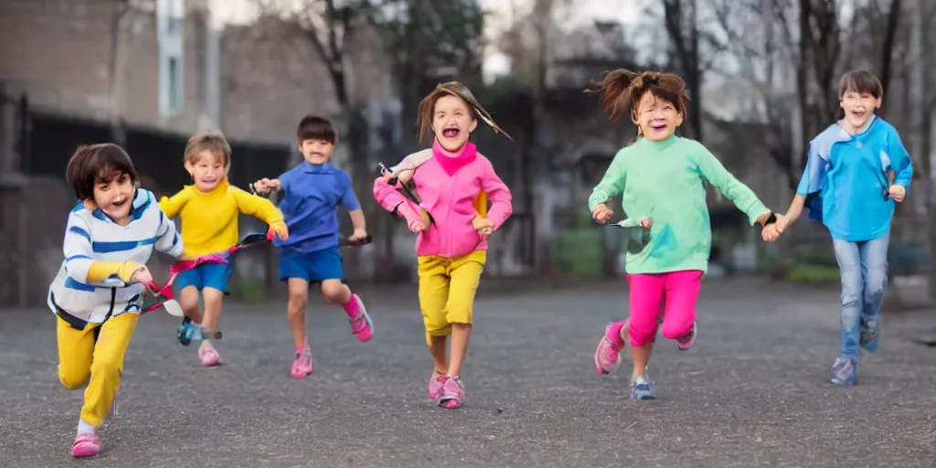 Image similar to children running with large scissors, named scissor tag