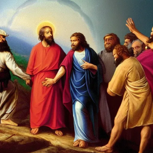 Prompt: the Jewish Messiah welcoming the redeemed into heaven