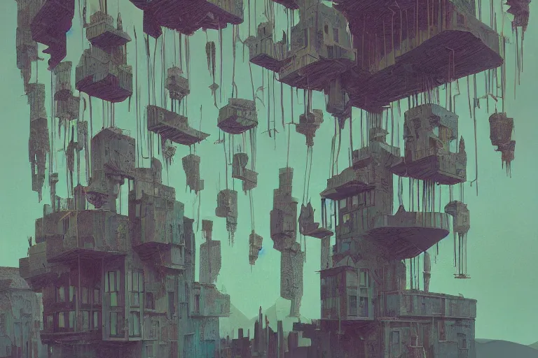 Image similar to a strange, foreboding dreamscape | | strange beings | | strange dwellings | | unnatural landscape | | bold shapes, hard edges, organic painting by max masnyy, jakub gazmercik, beeple, patrick faulwetter, heavenlydaemonic, and mc escher, surrealism, trending on artstation