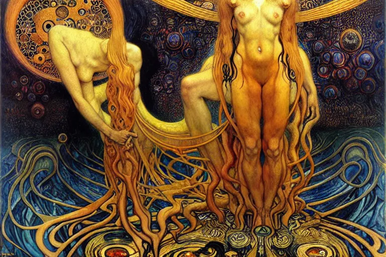 Image similar to Divine Chaos Engine by Karol Bak, Jean Delville, William Blake, Gustav Klimt, and Vincent Van Gogh, symbolist, visionary