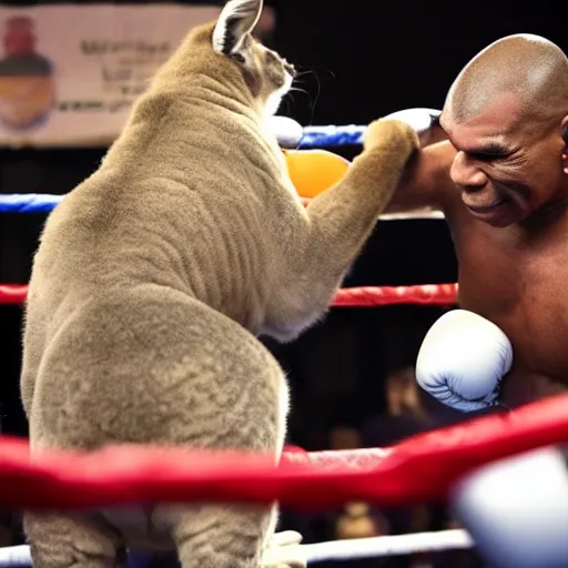 Image similar to Mike Tyson boxing with a kangaroo, realistic, 8K, award winning