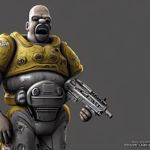 Prompt: 3d render of Homer Simpson in Gears of War