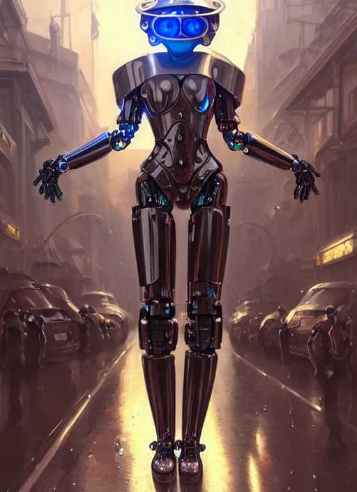 Image similar to robotic police in hood smashing people, d & d, wet, shiny, fantasy, intricate, elegant, extremely higly detailed, ultra definition, digital painting, artstation, anatomical perfect, baroque, full body perfect, concept art, smooth, sharp focus, illustration, art by artgerm and greg rutkowski and alphonse mucha