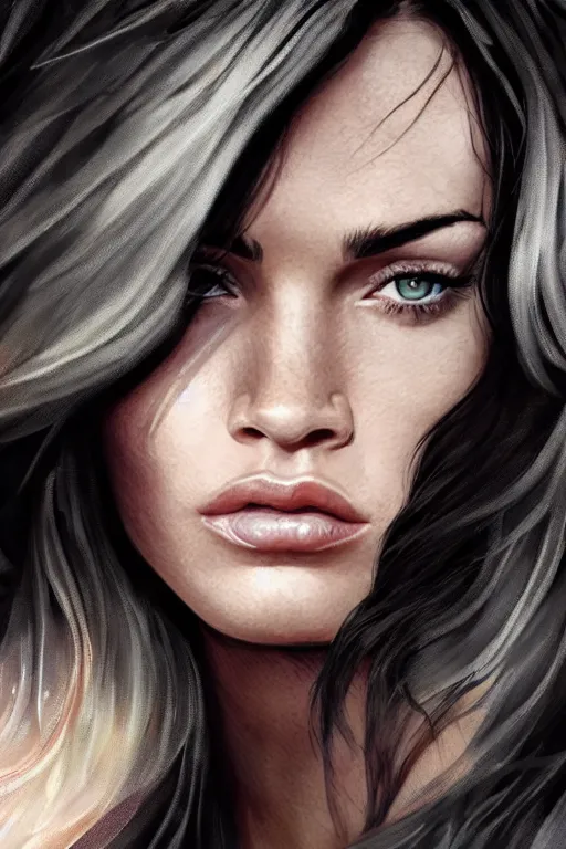 Image similar to Majestic and regal portrait of Megan Fox female The Flash, DC universe, Perfect face, beautiful, intricate, epic, elegant, menacing, fantasy, highly detailed, digital painting, hard focus, beautiful volumetric lighting, epic light, ultra detailed, by Leesha Hannigan, Ross Tran, Thierry Doizon, Kai Carpenter, Ignacio Fernández Ríos