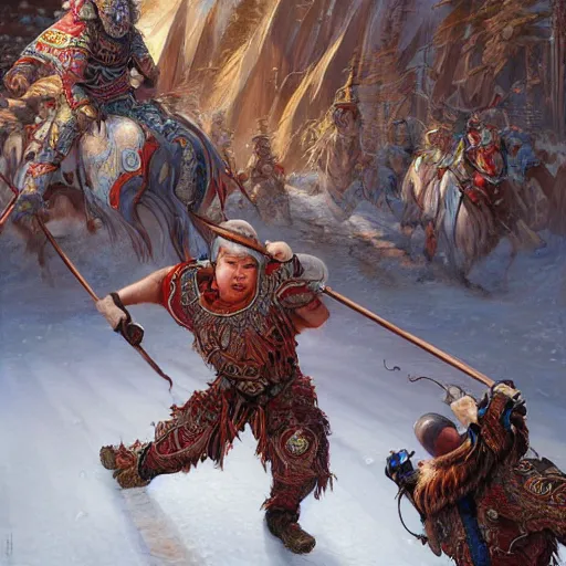 Image similar to Beautiful scene with a Yakut vs Buryat::intricate, elegant, tasteful, highly detailed, centered, digital painting, artstation, concept art, smooth, sharp focus, illustration::art by artgerm and donato giancola and Joseph Christian Leyendecker, WLOP