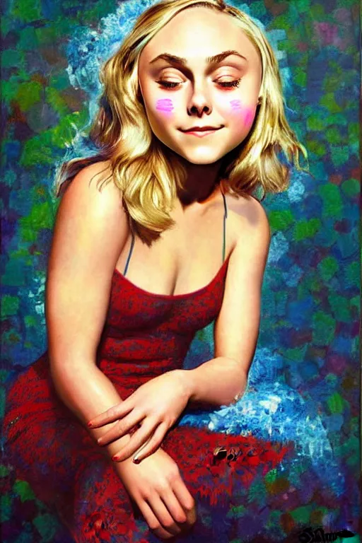 Prompt: Annasophia Robb cute surprised, eyes closed, bliss, highly detailed, painted by John Singer Sargant, Greg Rutkowki, Frank Frazetta