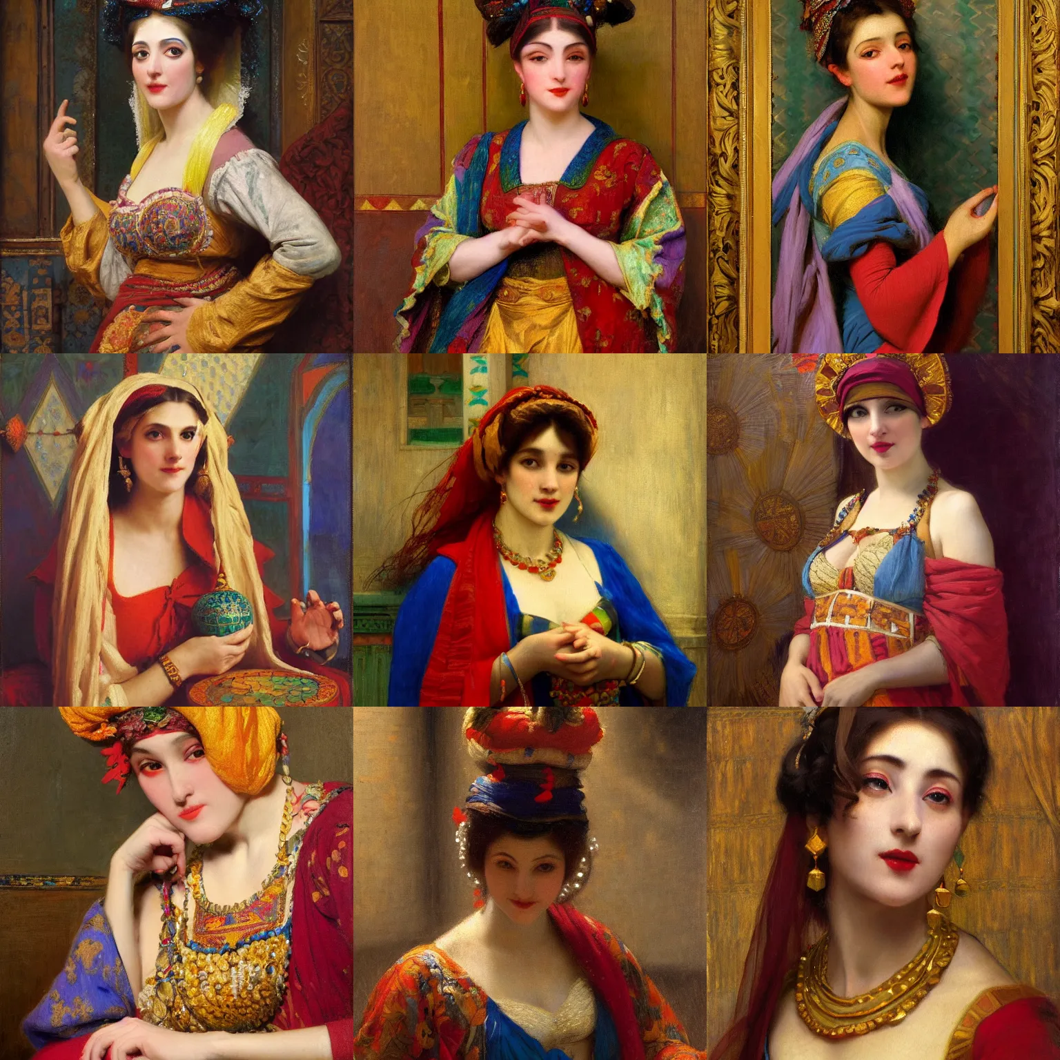 Prompt: orientalism painting of a beautiful female jester by edwin longsden long and theodore ralli and nasreddine dinet and adam styka, masterful intricate art. oil on canvas, excellent lighting, high detail 8 k