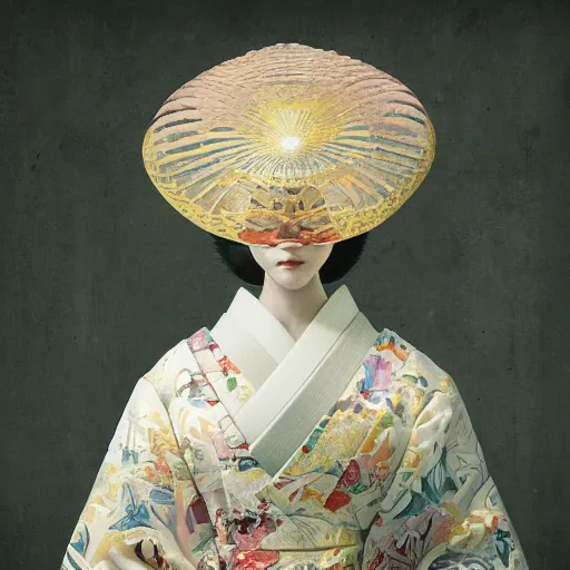 Image similar to portrait of a geisha, fractal, intricate, elegant, highly detailed, digital photography, subsurface scattering, cinematic lighting, by jheronimus bosch and james jean and greg rutkowski,