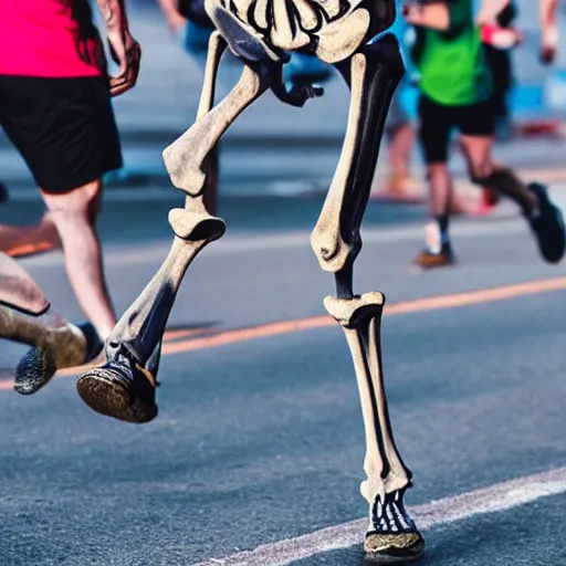 Image similar to A skeleton running in a marathon