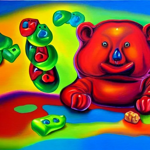 Image similar to a gummy bear painting in the style of salvador dali