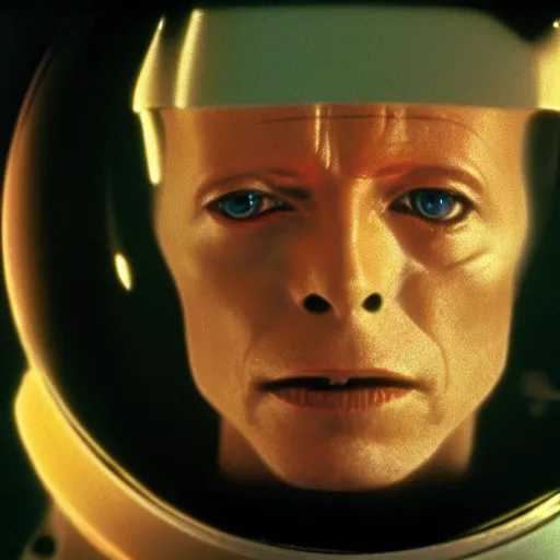 Image similar to film still of David Bowie as David Bowman in 2001 a space odyssey, 4k