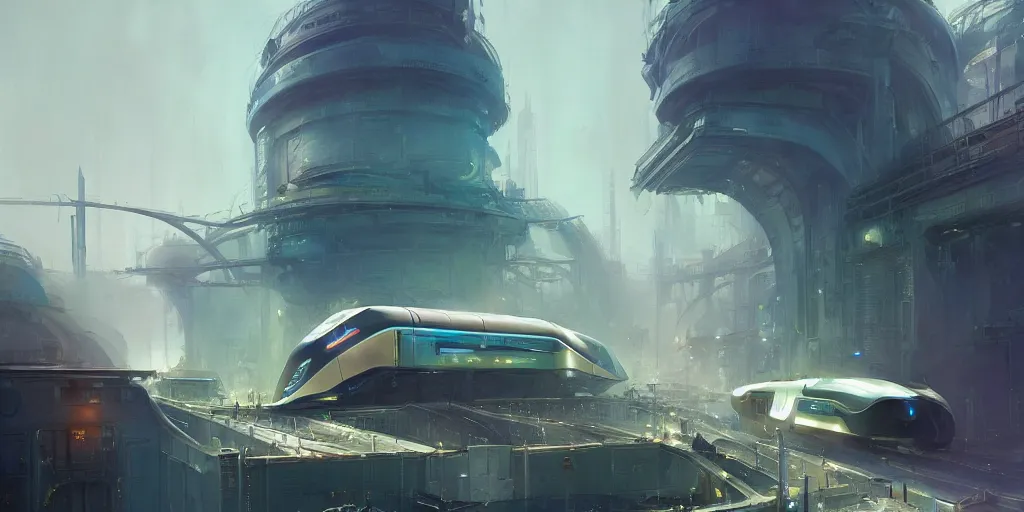 Prompt: a futuristic train goes across futuristic paris in 2 0 7 7, extremely detailed digital painting, in the style of fenghua zhong and ruan jia and jeremy lipking and peter mohrbacher, mystical colors, rim light, beautiful lighting, 8 k, stunning scene, raytracing, octane, trending on artstation