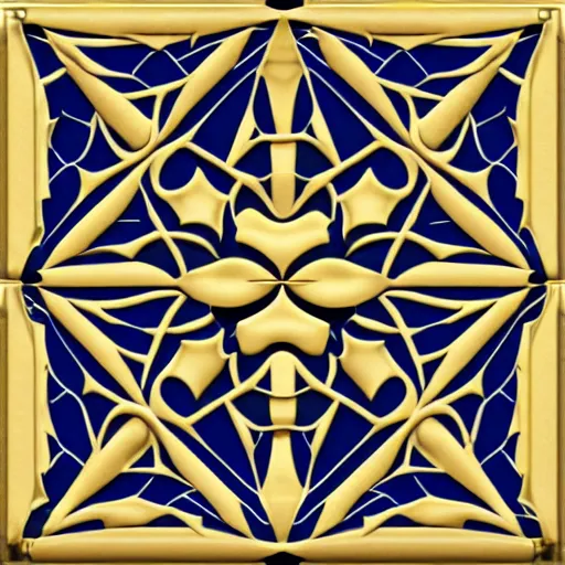 Image similar to 3d render of an abstract medieval pattern gold tile, symetrical