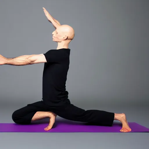 Image similar to portrait of nosferatu doing yoga, sport photography