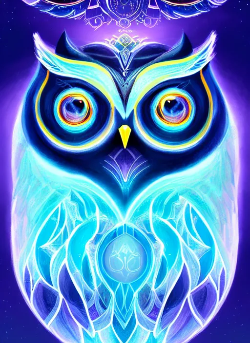 Image similar to symmetry!! product render poster vivid colors divine proportion owl, ice and snow, glowing fog intricate, elegant, highly detailed, digital painting, artstation, concept art, smooth, sharp focus, illustration,