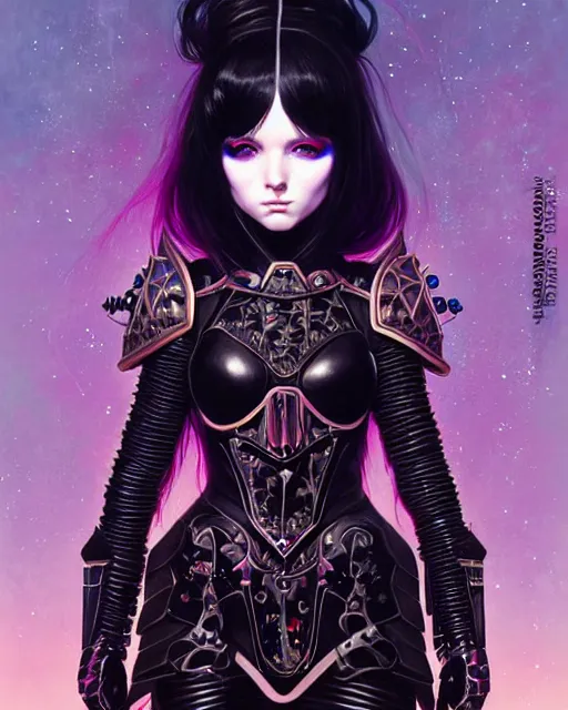 Image similar to portrait of beautiful cute goth girl in warhammer armor, art by kuvshinov ilya and wayne barlowe and gustav klimt and artgerm
