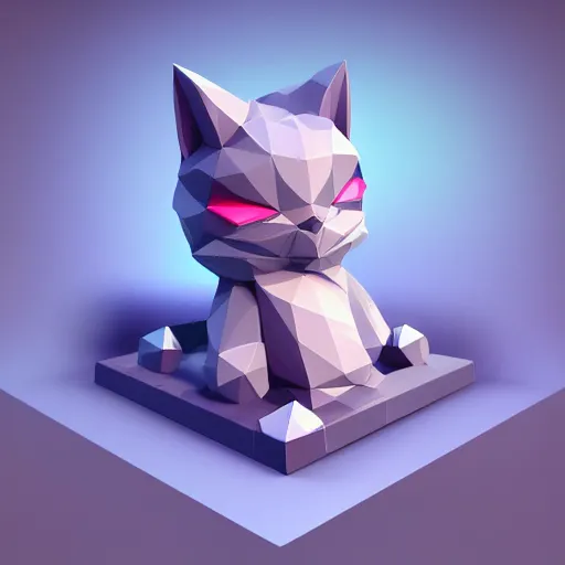 Image similar to low poly modelling, high resolution textures, ultra smooth vertices and surfaces, isometric view, 1 6 bit colors, made in blender, fat chibi grey cat, volumetric lighting, fantasy, intricate, hyper realistic, by riot games artist, from league of legends, backlit