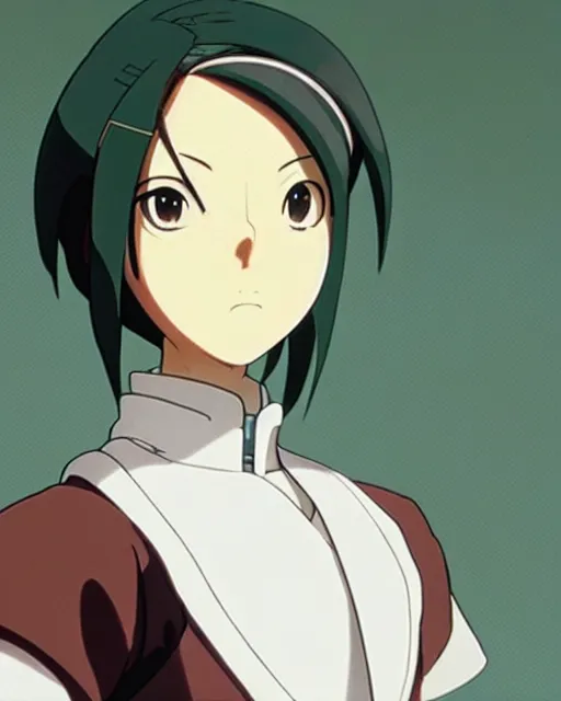 Image similar to toph from avatar as an office clerk, detailed perfect face, exquisite details, fire magic, mid view, design on a white background, by studio muti, greg rutkowski makoto shinkai takashi takeuchi studio ghibli