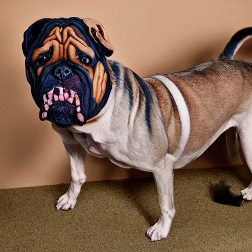 Image similar to hybrid chimera with the body of a dog and the head of snoop dogg