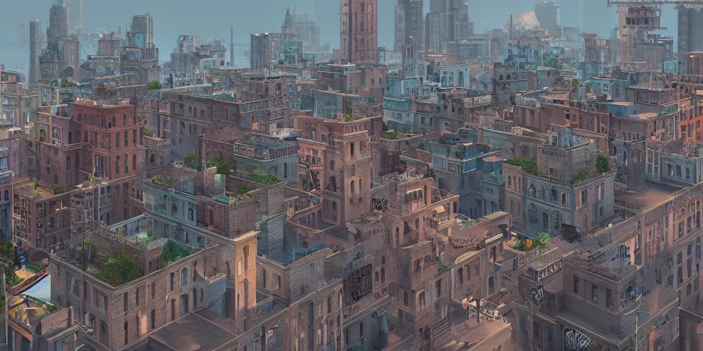 Prompt: 4K realistic rendering of A cityscape by Wes Anderson, unreal engine 5, vray, photo realistic, hyper detailed, intricate