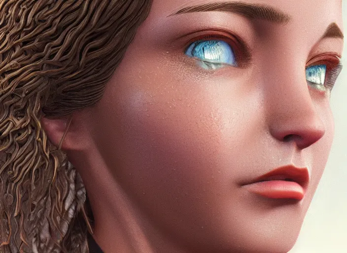 Image similar to award winning intricate highly detailed artwork featuring a portrait of the most beautiful woman in the world, zbrush, subsurface scattering, raytracing, 8 k, perfect eyes. by artstation, deviant art.