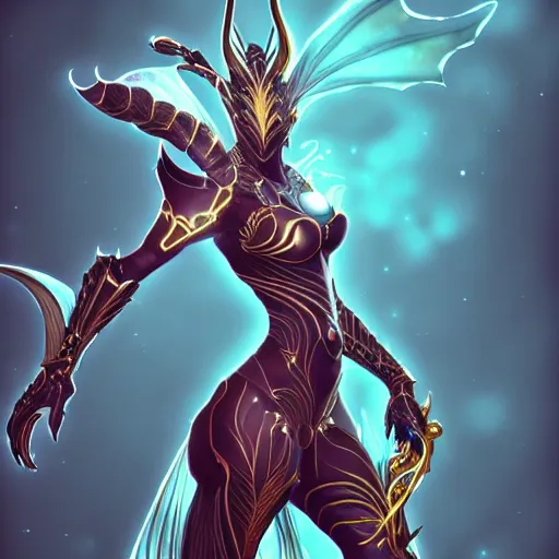 Image similar to highly detailed exquisite fanart, of a beautiful female warframe, but as an anthropomorphic dragon, elegant pose of her giggling, full body and head shot, epic cinematic shot, sharp claws, professional digital art, DeviantArt, high quality artstation, Furaffinity, HD render