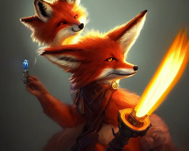 Image similar to a cheeky school oy fox from final fantasy, holding a torch, deep focus, d & d, fantasy, intricate, elegant, highly detailed, digital painting, artstation, concept art, matte, sharp focus, illustration, hearthstone, art by artgerm and greg rutkowski and alphonse mucha