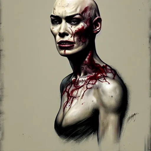 Image similar to color head portrait of bald lena headey as a zombie, 7 days to die zombie, gritty background, fine art, award winning, intricate, elegant, sharp focus, cinematic lighting, digital painting, 8 k concept art, art by michael hussar, art by brom, art by guweiz and z. w. gu, 8 k