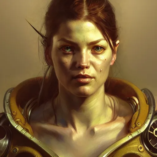 Image similar to highly detailed portrait of a fallout 5 female protagonist. d & d. art by donato giancola, eugene delacroix, ruan jia, carl larsson, peter mohrbacher. trending on artstation, intricate details, energetic composition, golden ratio, concept art, illustration, elegant art, global illumination