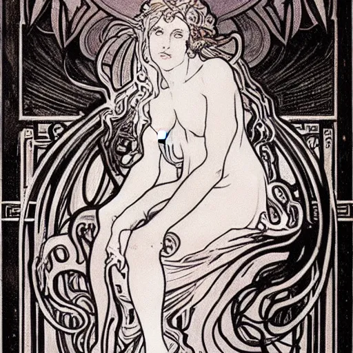 Image similar to lovecraftian protagonist by alphonse mucha