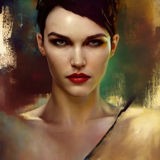 Prompt: ruby rose, hyperrealistic full figure, bladerunner street alley, art of elysium by frank frazetta and by jeremy mann and by alphonse mucha, fantasy art, photo realistic, dynamic lighting, artstation, full figure poster, volumetric lighting, very detailed face, 4 k, award winning