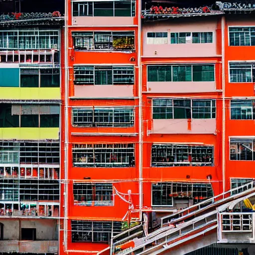 Prompt: Taiwan various bright orange factory buildings exterior, in the countryside of Taiwan
