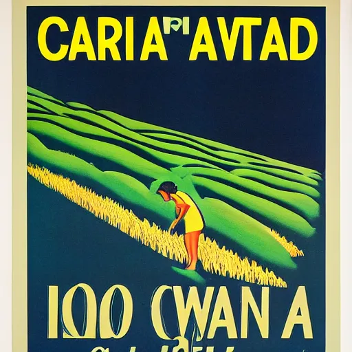 Prompt: vintage travel poster to see a cornfield in Iowa, 1965