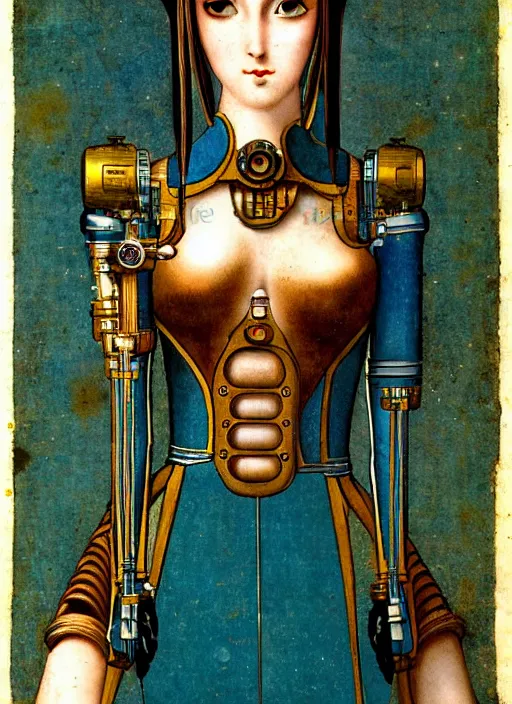 Prompt: image of beautyful female android steampunk by giotto,