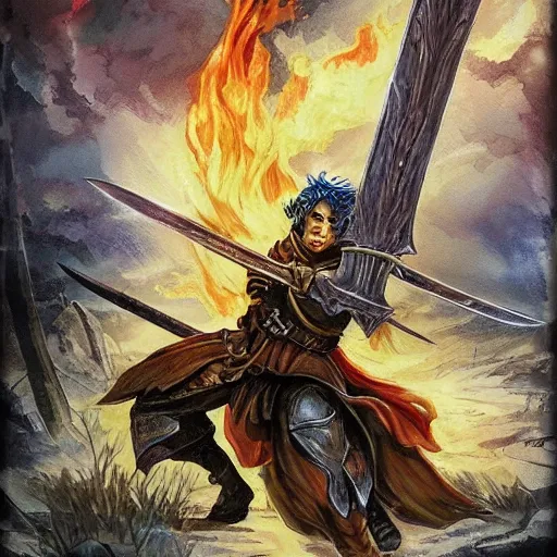 Prompt: fire sword, illustration from d & d sourcebook