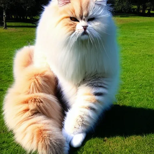 Image similar to giant! cat with fur overwhelmingly ( very very fluffy! ) giant! puffy fur in a park