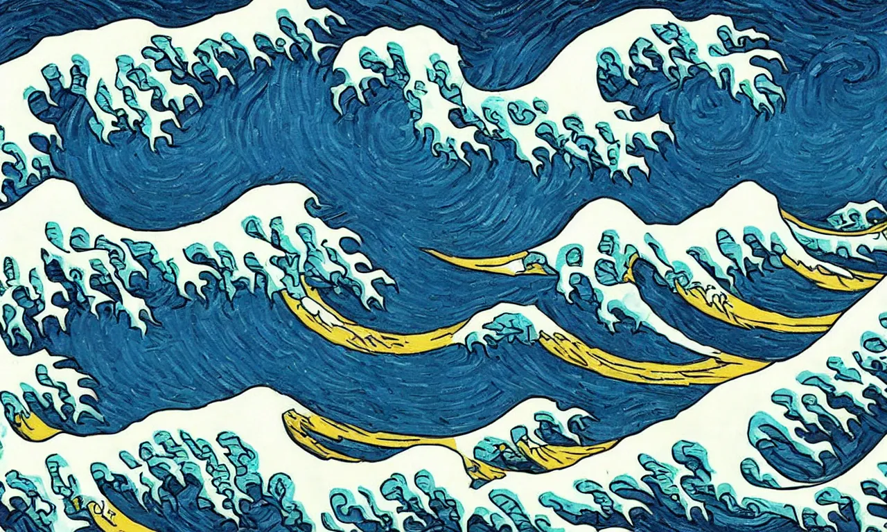 Prompt: The Great Wave off Kanagawa by Van Gogh