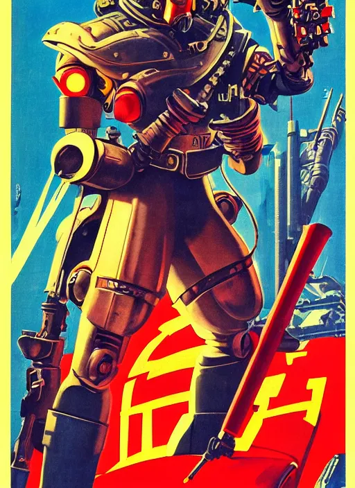 Image similar to soviet propaganda poster. cyberpunk shogun. portrait by jean giraud and anton otto fischer and john philip falter and will eisner and gil elvgren and pixar. realistic proportions. character art. science fiction d & d. tf 2, overwatch, rb 6 s, cyberpunk 2 0 7 7, blade runner 2 0 4 9.