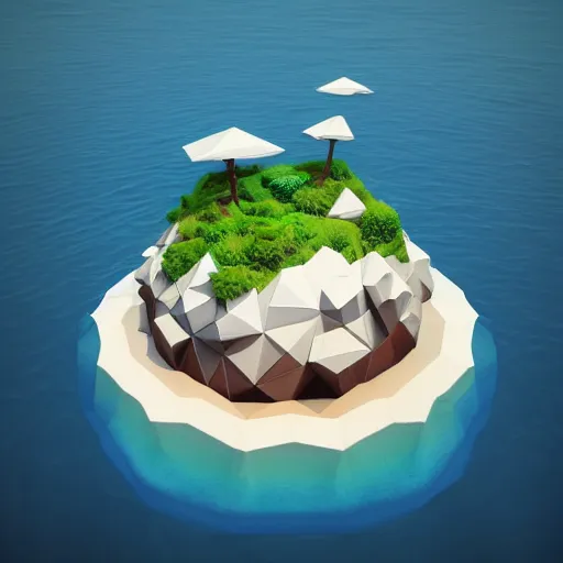 Image similar to a floating island on an ocean isometric art, low poly art, game art, artstation, 3D render, cgsociety, octane render