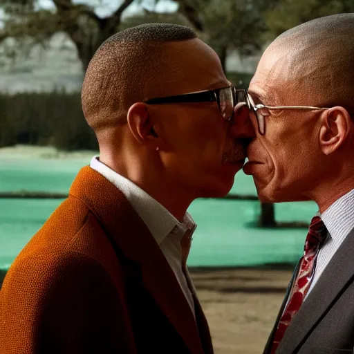 Image similar to walter white kissing gus fring