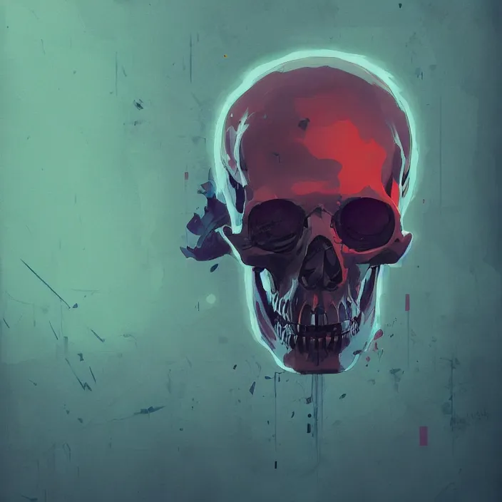 Image similar to a colorful comic noir illustration painting of a cyberpunk skull by sachin teng, sergey kolesov, greg rutkowski, rene magritte. in style of digital art. hyper detailed, sharp focus, soft light. octane render. ray tracing. trending on artstation