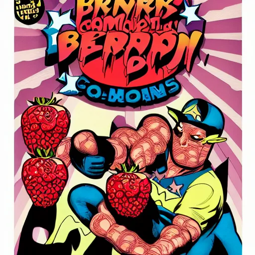 Image similar to comic book cover for the Central Pork Superheroes, pigs, berries, diamonds