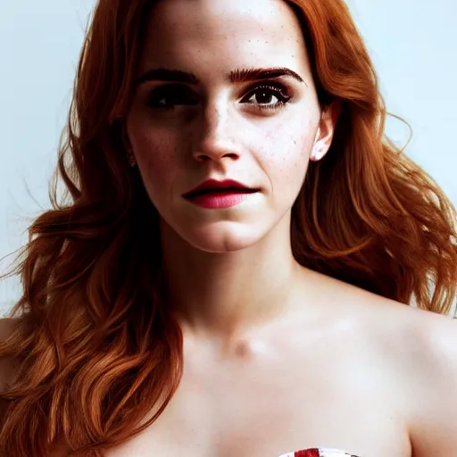 Prompt: close up portrait photo of emma watson, redhead freckles, 8 k, masterpiece, pinup, highly detailed, smooth, sharp focus