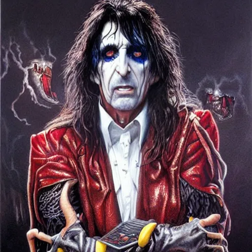 Prompt: a hyperrealistic painting of Alice Cooper as a boss in Elden Ring by Jason Edmiston,