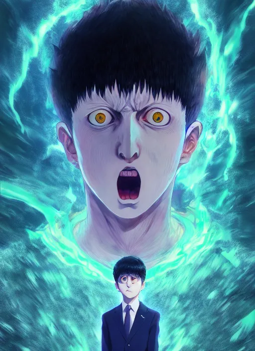 Image similar to mob psycho 1 0 0, naturel, hyper detailed, digital art, trending in artstation, cinematic lighting, studio quality, smooth render, unreal engine 5 rendered, octane rendered, art style by klimt and nixeu and ian sprigger and wlop and krenz cushart.