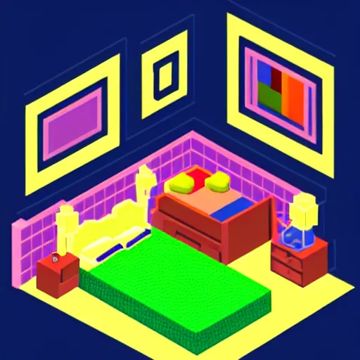 Image similar to isometric pixel art girl bedroom