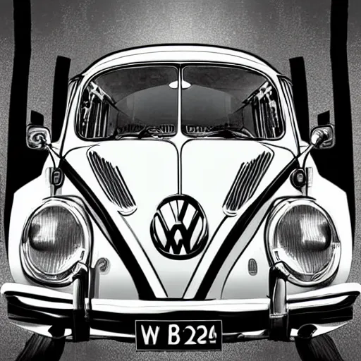 Image similar to the beatles as volkswagen beetles and insect beetles, highly detailed illustration, artistic blur