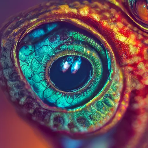 Image similar to fiery whimsical emotional eyes cephalopod, in a photorealistic macro photograph with shallow dof