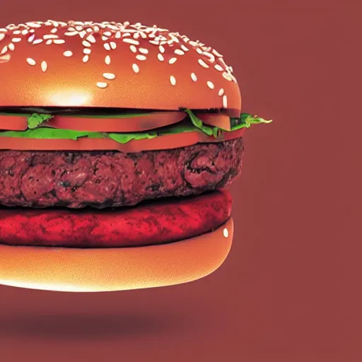 Prompt: blood vessels with burger floating inside.