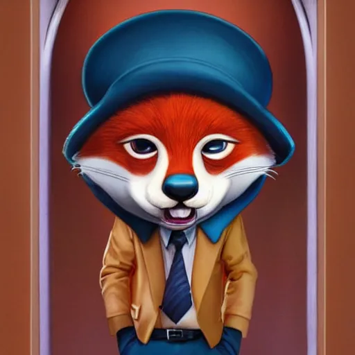 Image similar to a cute male anthropomorphic vulpes vulpes fulva teacher wearing suit working at a school, pixar style, by tristan eaton stanley artgerm and tom bagshaw.